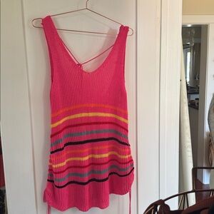 Pink Striped Knit Cover Up Dress